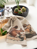 Linoroom “Squirrel & Hare,” Pair of pure linen printed tea towels.
