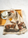 Linoroom “Squirrel & Hare,” Pair of pure linen printed tea towels.