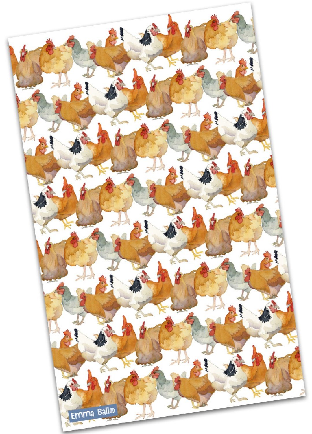 Emma Ball "Chickens", Pure cotton tea towel. Printed in the UK.