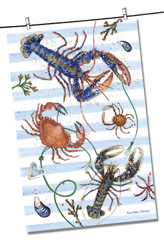 Emma Ball "Caroline Cleave Fruits of the Sea", Pure cotton tea towel. Printed in the UK.