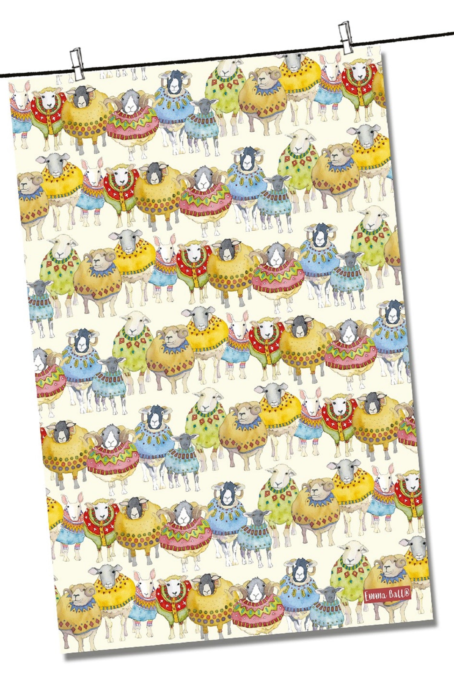 Emma Ball "Sheep in Sweaters", Pure cotton tea towel. Printed in the UK. - Home Landing