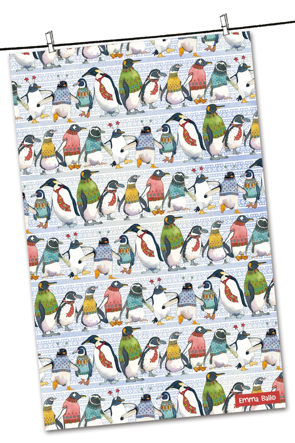 Emma Ball "Penguins in Pullovers", Pure cotton tea towel. Printed in the UK.