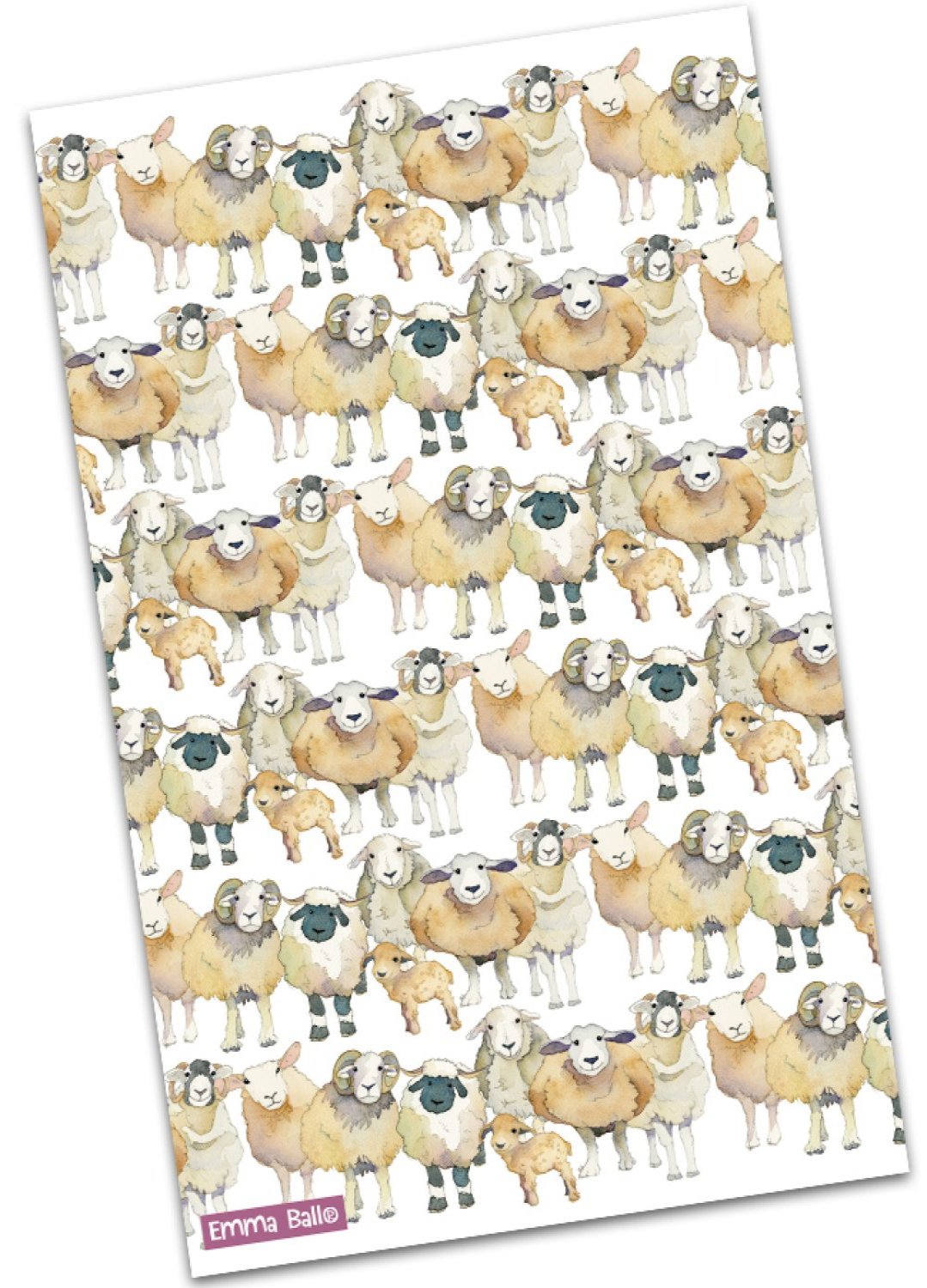 Emma Ball "Repeating Sheep", Pure cotton tea towel. Printed in the UK.