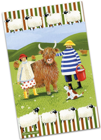 Emma Ball "Claire Henley Highland Adventure", Pure cotton tea towel. Printed in the UK.