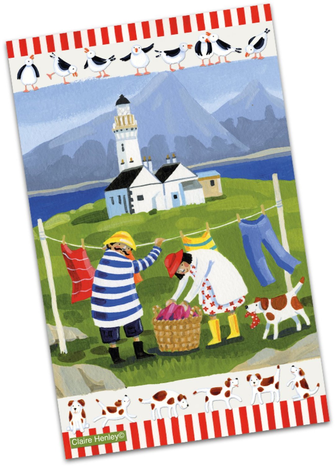 Emma Ball "Claire Henley Windy Washing Day", Pure cotton tea towel. Printed in the UK.