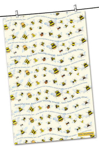 Emma Ball "Eric Heyman Bees", Pure cotton tea towel. Printed in the UK.