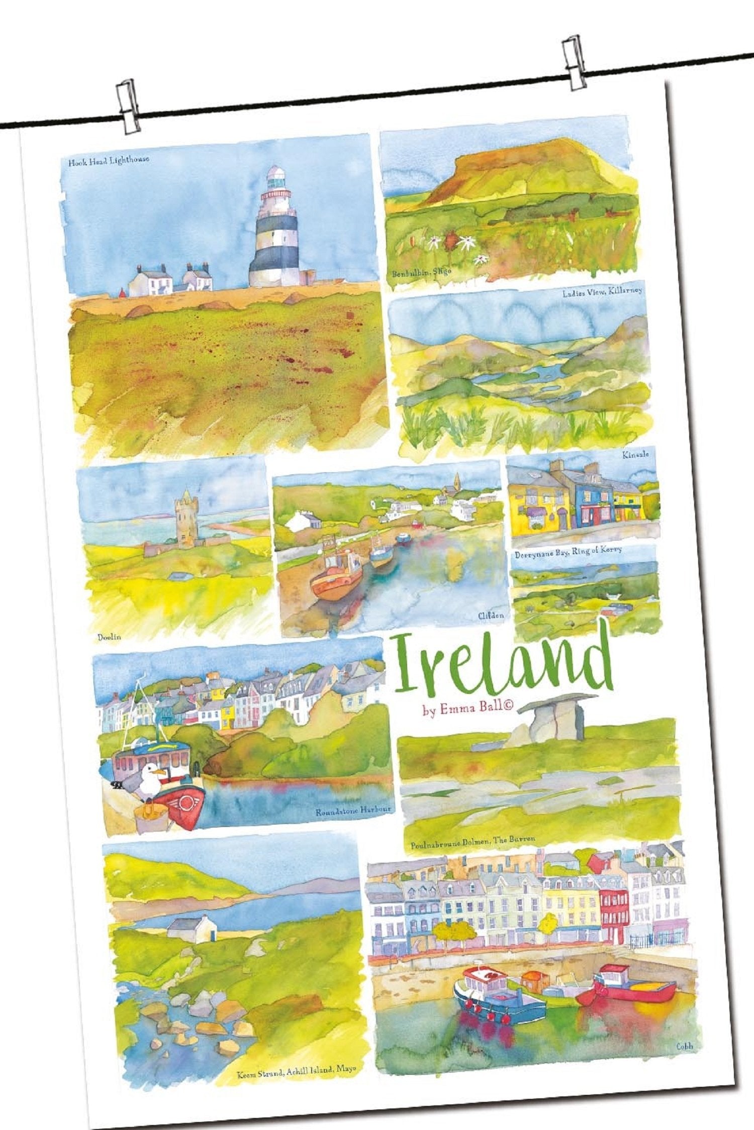 Emma Ball "Ireland", Pure cotton tea towel. - Home Landing