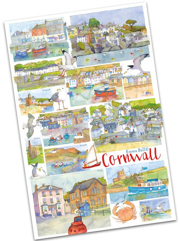 Emma Ball "Cornwall", Pure cotton tea towel. UK printed.