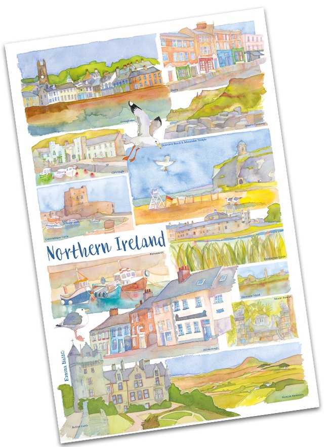 Emma Ball "Northern Ireland", Pure cotton tea towel. Printed in the UK. - Home Landing