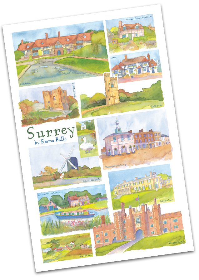 Emma Ball "Surrey", Pure cotton tea towel. UK printed.