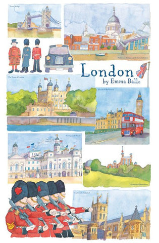 Emma Ball "London", Pure cotton tea towel. Printed in the UK. - Home Landing