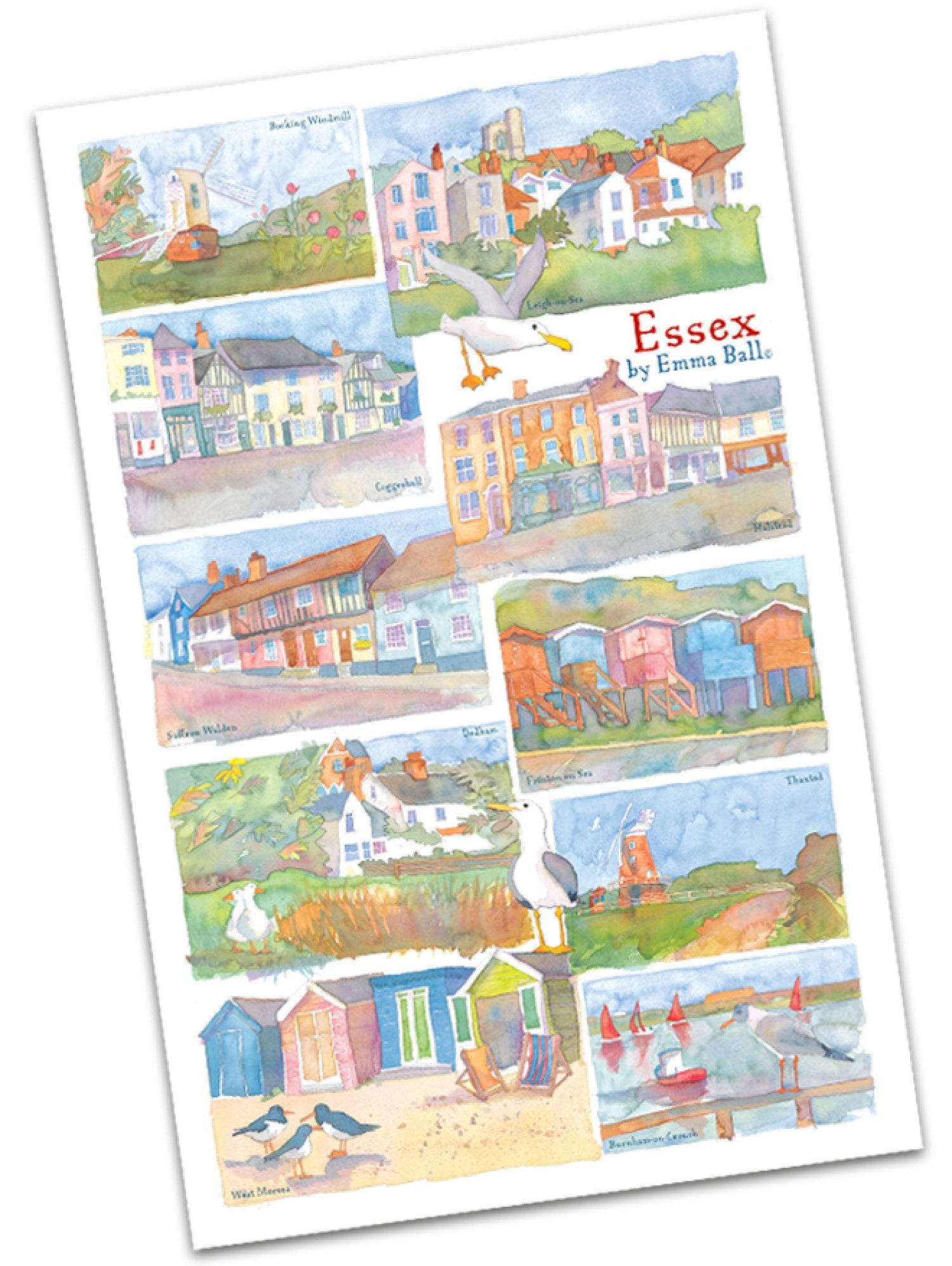 Emma Ball "Essex", Pure cotton tea towel. UK printed.