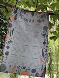 Home-Landing, “Garden Vegetables Calendar 2023”, Linen union tea towel. UK printed.