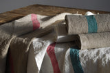 Charvet Éditions "Doudou Stripe" (Natural & Aqua), Natural woven linen tea towel. Made in France. - Home Landing