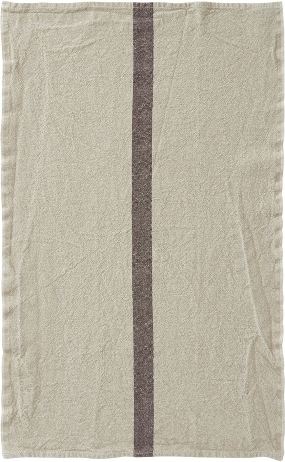 Charvet Éditions "Doudou Stripe" (Natural & Marron), Natural woven linen tea towel. Made in France. - Home Landing