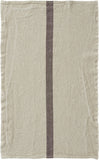 Charvet Éditions "Doudou Stripe" (Natural & Marron), Natural woven linen tea towel. Made in France.
