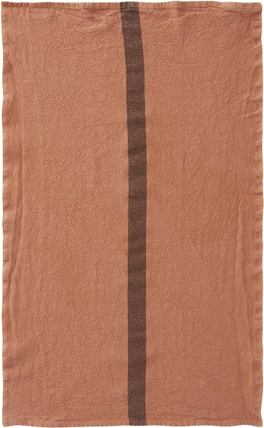 Charvet Editions "Doudou Stripe" (Terracotta & Marron), Natural linen tea towel. Made in France. - Home Landing