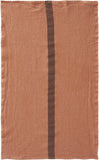 Charvet Éditions "Doudou Stripe" (Terracotta & Marron), Natural linen tea towel. Made in France.