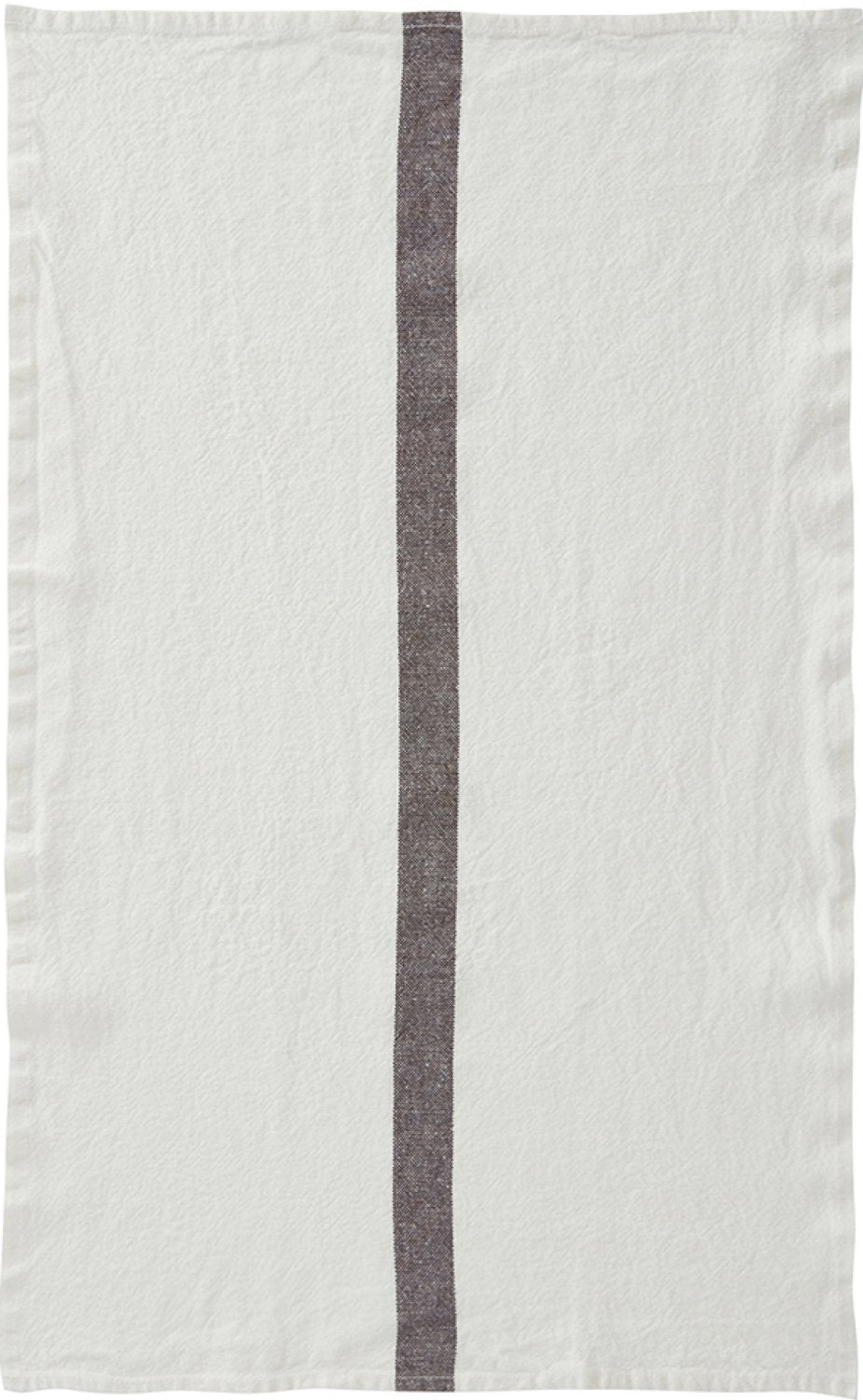 Charvet Editions "Doudou Stripe" (White & Marron), White woven linen tea towel. Made in France. - Home Landing