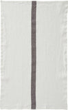 Charvet Éditions "Doudou Stripe" (White & Marron), White woven linen tea towel. Made in France.