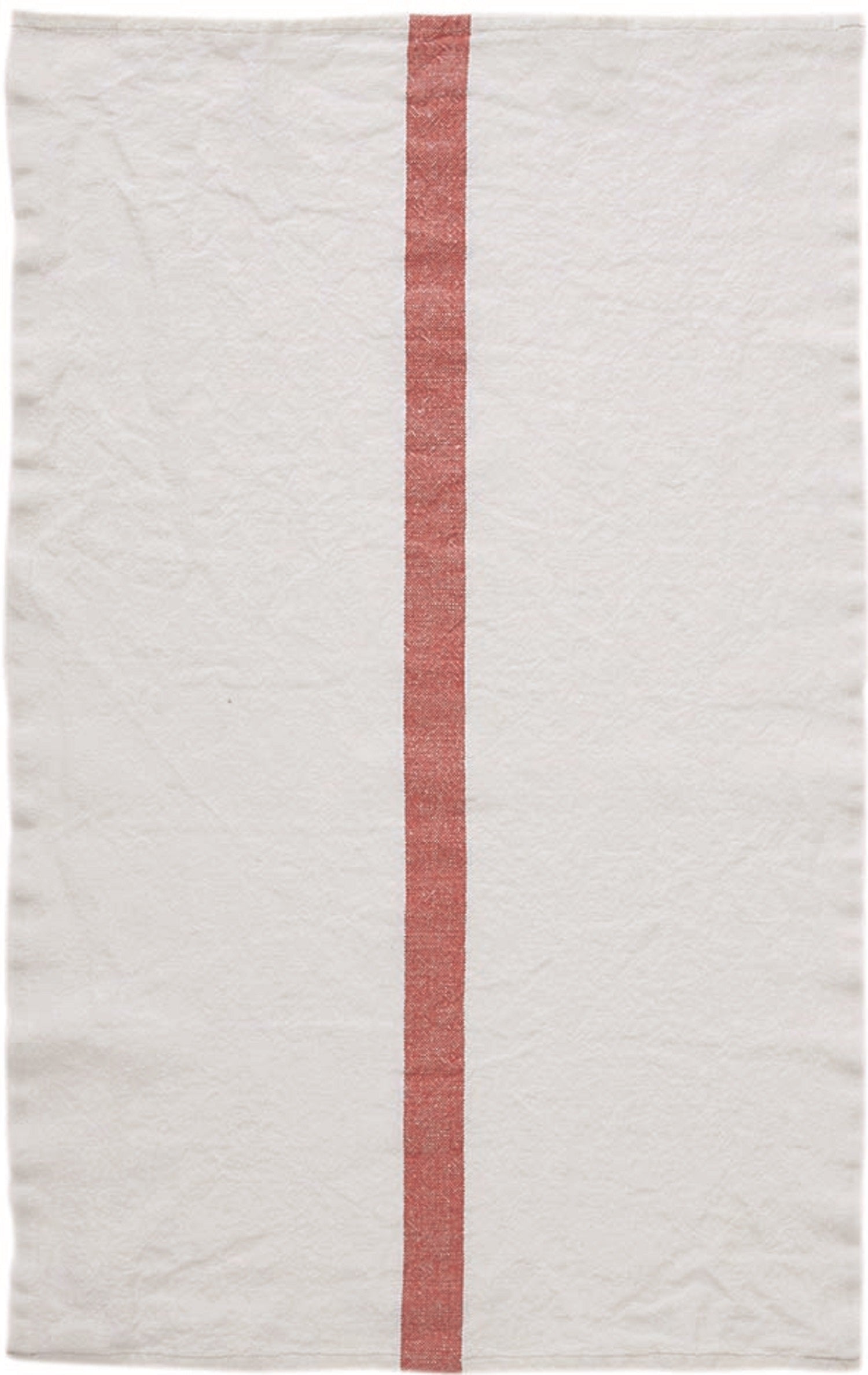 Charvet Editions "Doudou Stripe" (White & Red), White woven linen tea towel. Made in France.