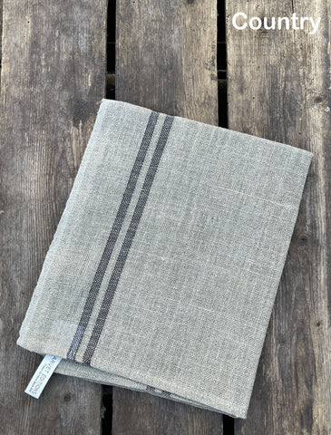 Charvet Éditions "Country" (Black), Natural woven linen tea towel.  Made in France. - Home Landing