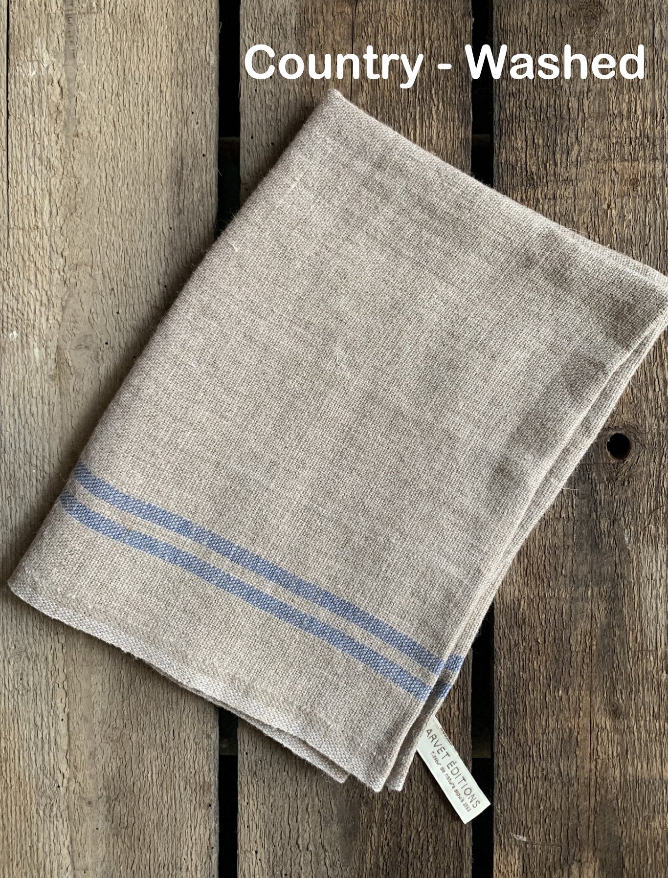 Charvet Éditions "Country Washed" (Blue), Natural woven linen tea towel. Made in France.