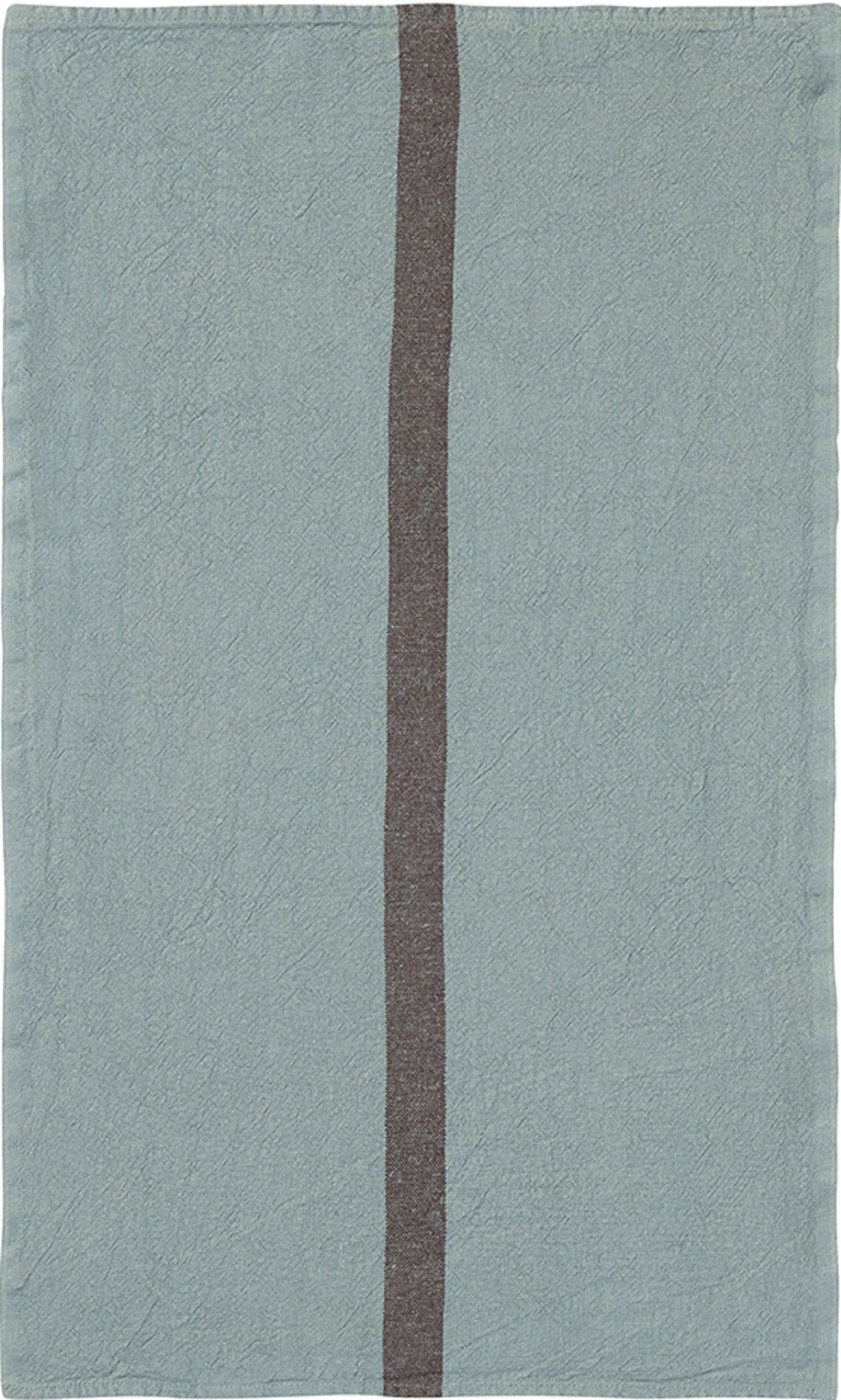 Charvet Editions "Doudou Stripe" (Vert-de-gris & Marron), Natural woven linen tea towel. Made in France.