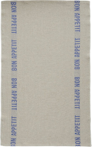 Charvet Éditions "Bon Appetit" (Blue), Natural woven linen tea towel. Made in France.