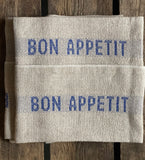 Charvet Éditions "Bon Appetit" (Blue), Natural woven linen tea towel. Made in France.