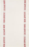 Charvet Éditions "Bon Appetit" (Red), White woven linen tea towel. Made in France.