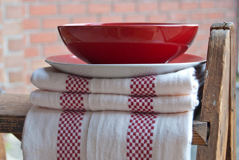 Charvet Éditions "Lustucru" (Red), Natural woven linen tea towel. Made in France.