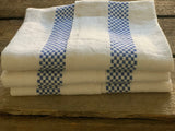 Charvet Éditions "Lustucru" (Blue), White woven linen tea towel. Made in France. - Home Landing