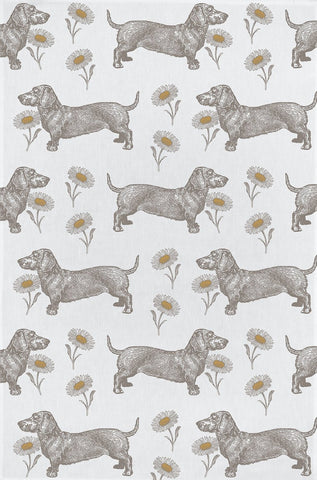 Thornback & Peel "Dog & Daisy", Pure cotton tea towel. Hand printed in the UK. - Home Landing