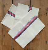 Charvet Éditions "Piano" (Red / Blue), Natural woven cotton and linen tea towel. Made in France. - Home Landing