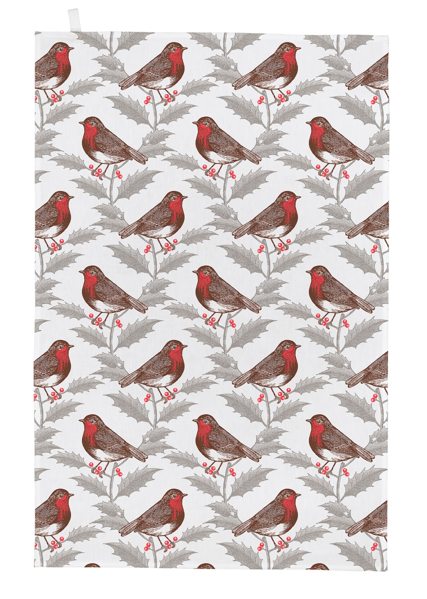 Thornback & Peel "Robin and Holly", Pure cotton tea towel. Hand printed in the UK.