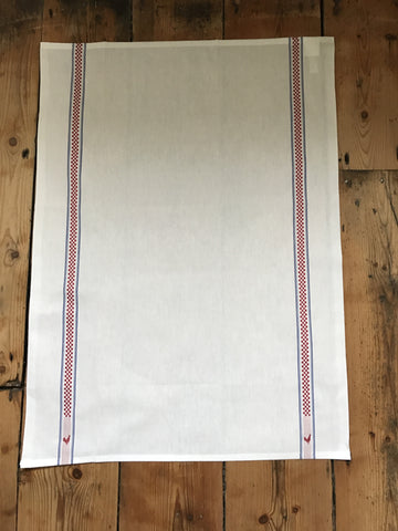 Charvet Éditions "Vichy / Coq", white woven cotton tea towel. Made in France. - Home Landing