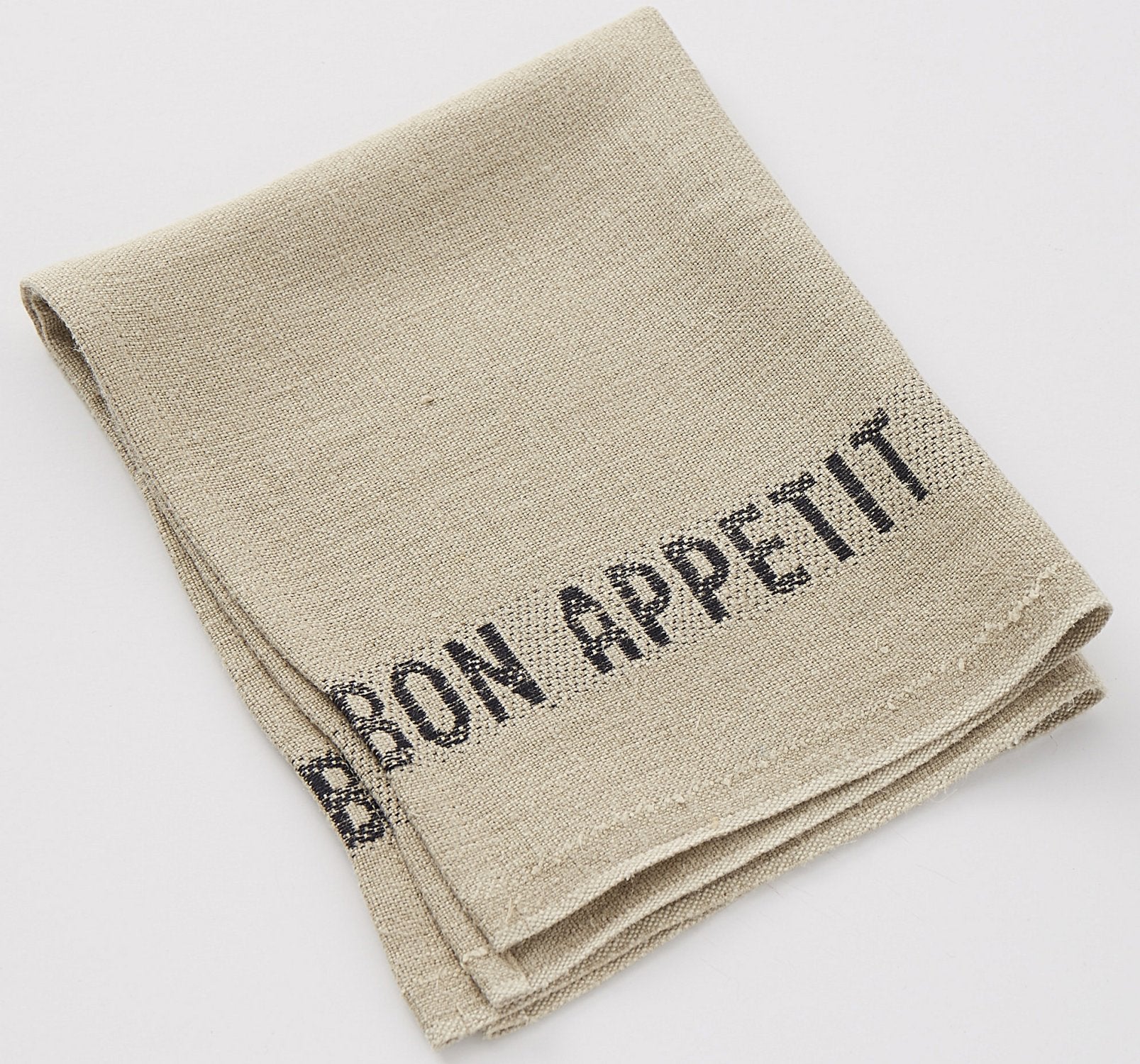 Charvet Editions "Bon Appetit" (Black), Natural woven linen napkin. Made in France.