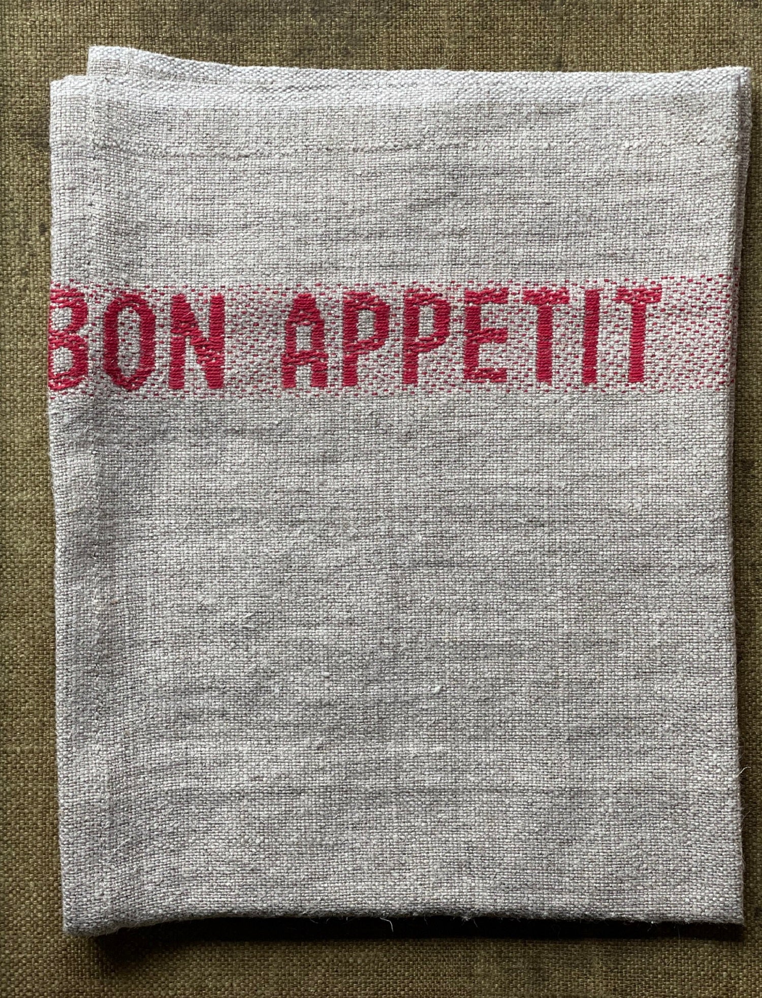 Charvet Éditions "Bon Appetit" (Red), Natural woven linen napkin. Made in France.