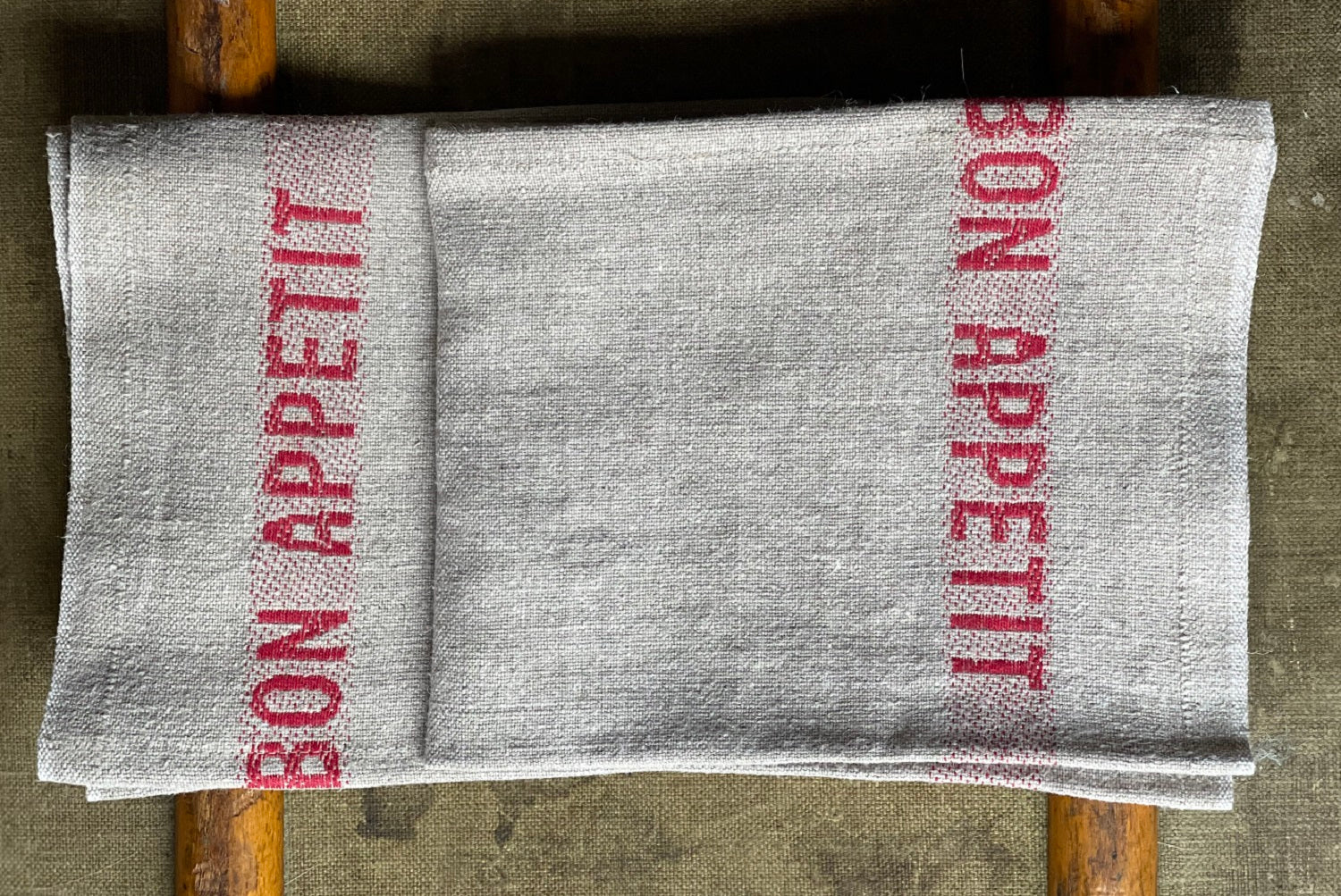Charvet Editions "Bon Appetit" (Red), Natural woven linen napkin. Made in France. - Home Landing