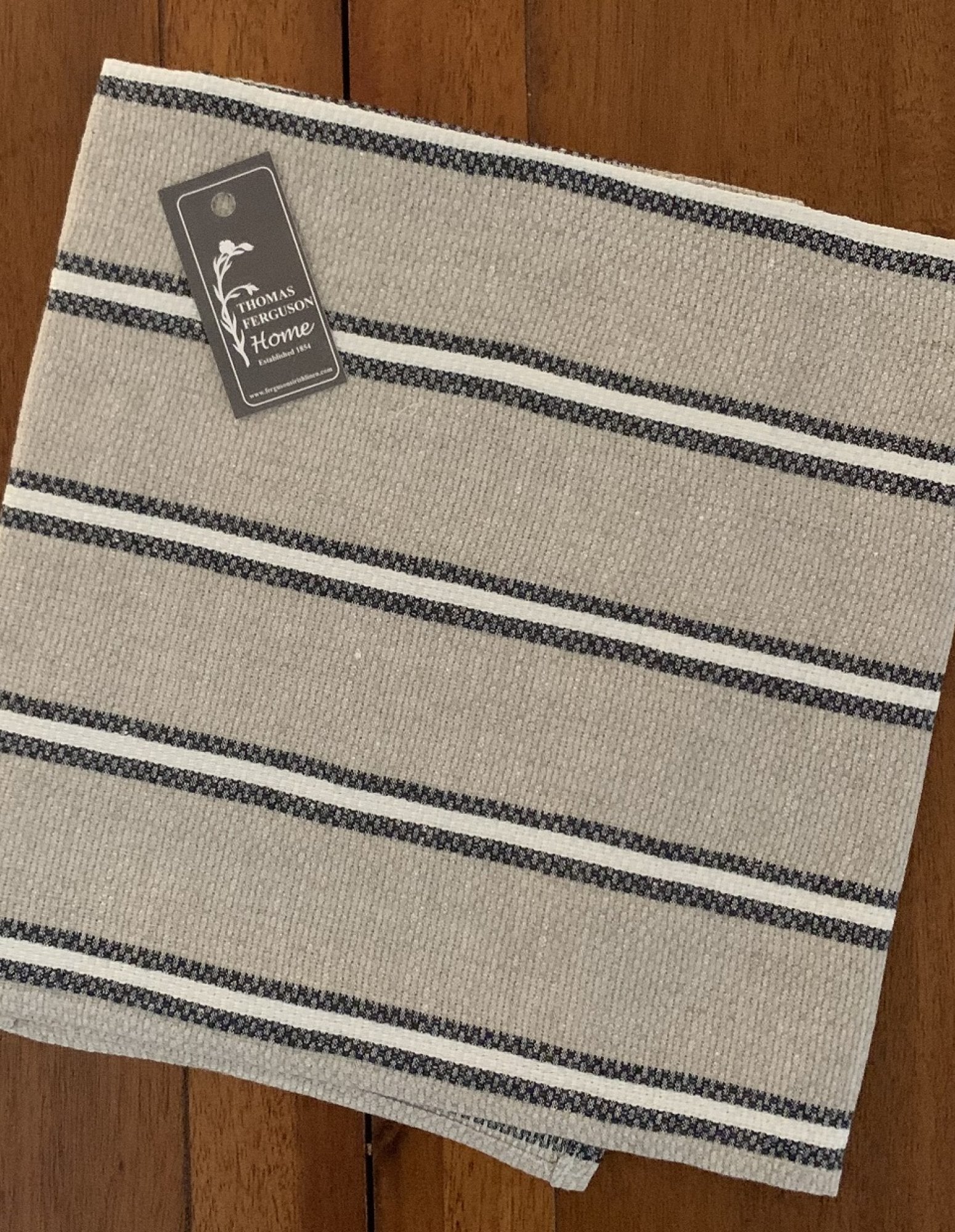 Thomas Ferguson Linen Toothpaste Stripe Tea Towel, Huckaback Weave. Made in Ireland - Home Landing