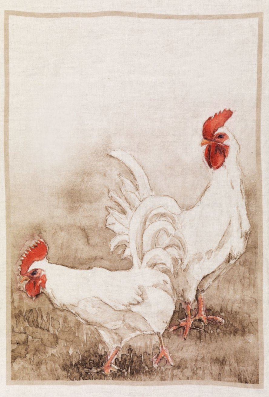 Tessitura Toscana Telerie, “Volaille - Galli”, Pure linen printed tea towel.