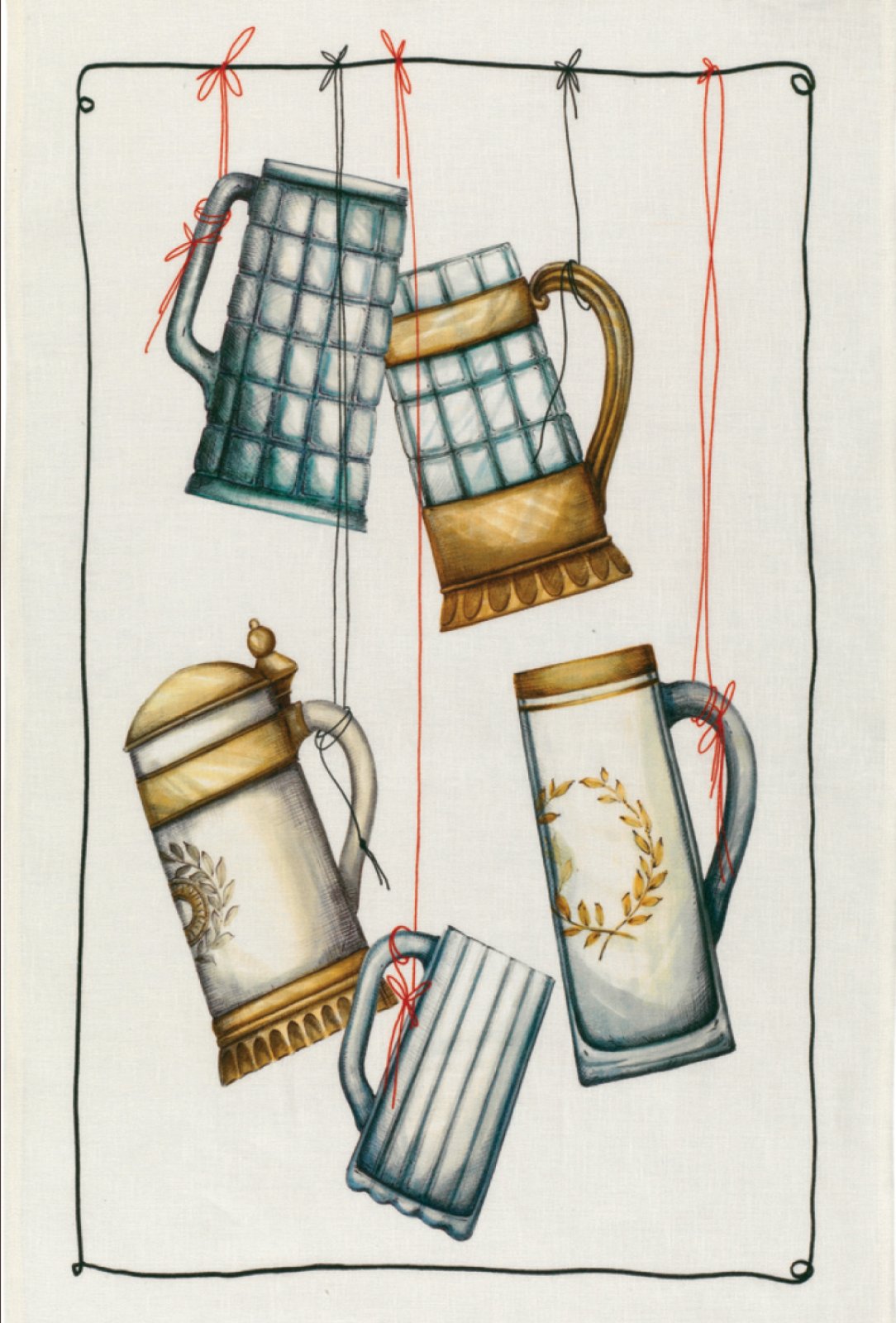 Tessitura Toscana Telerie, “Pub - Birra”, Pure linen printed tea towel.