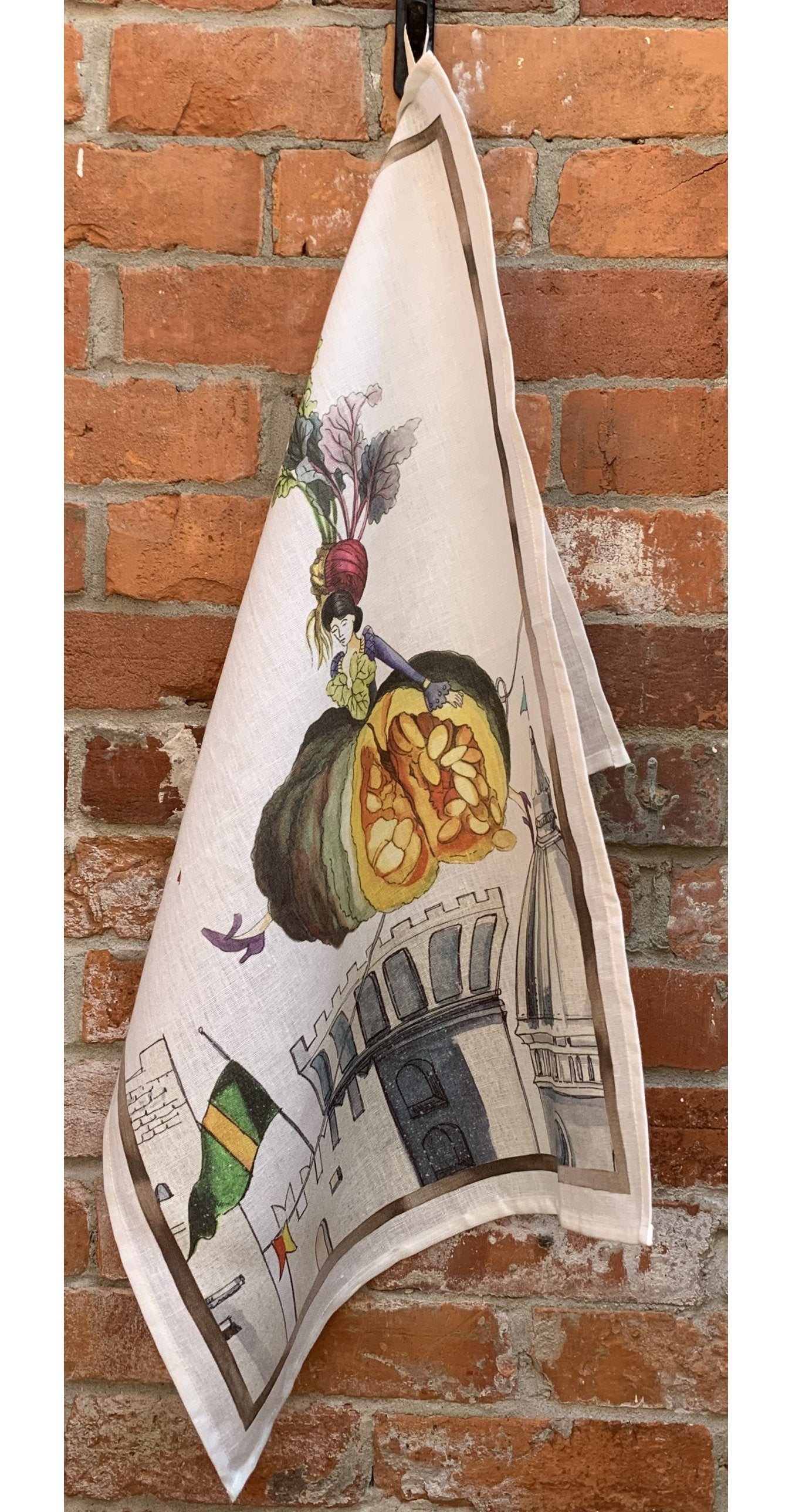 Tessitura Toscana Telerie, “Fiaba - Zucca”, Pure linen printed tea towel - Home Landing