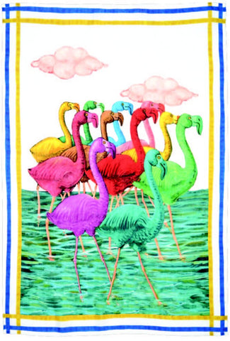 Tessitura Toscana Telerie, “Flamingo - Acqua”, Pure linen printed tea towel