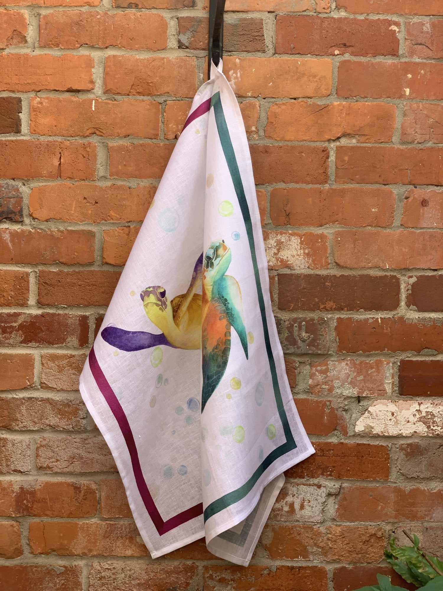 Tessitura Toscana Telerie, “Galapagos - Morado”, Pure linen printed tea towel. - Home Landing