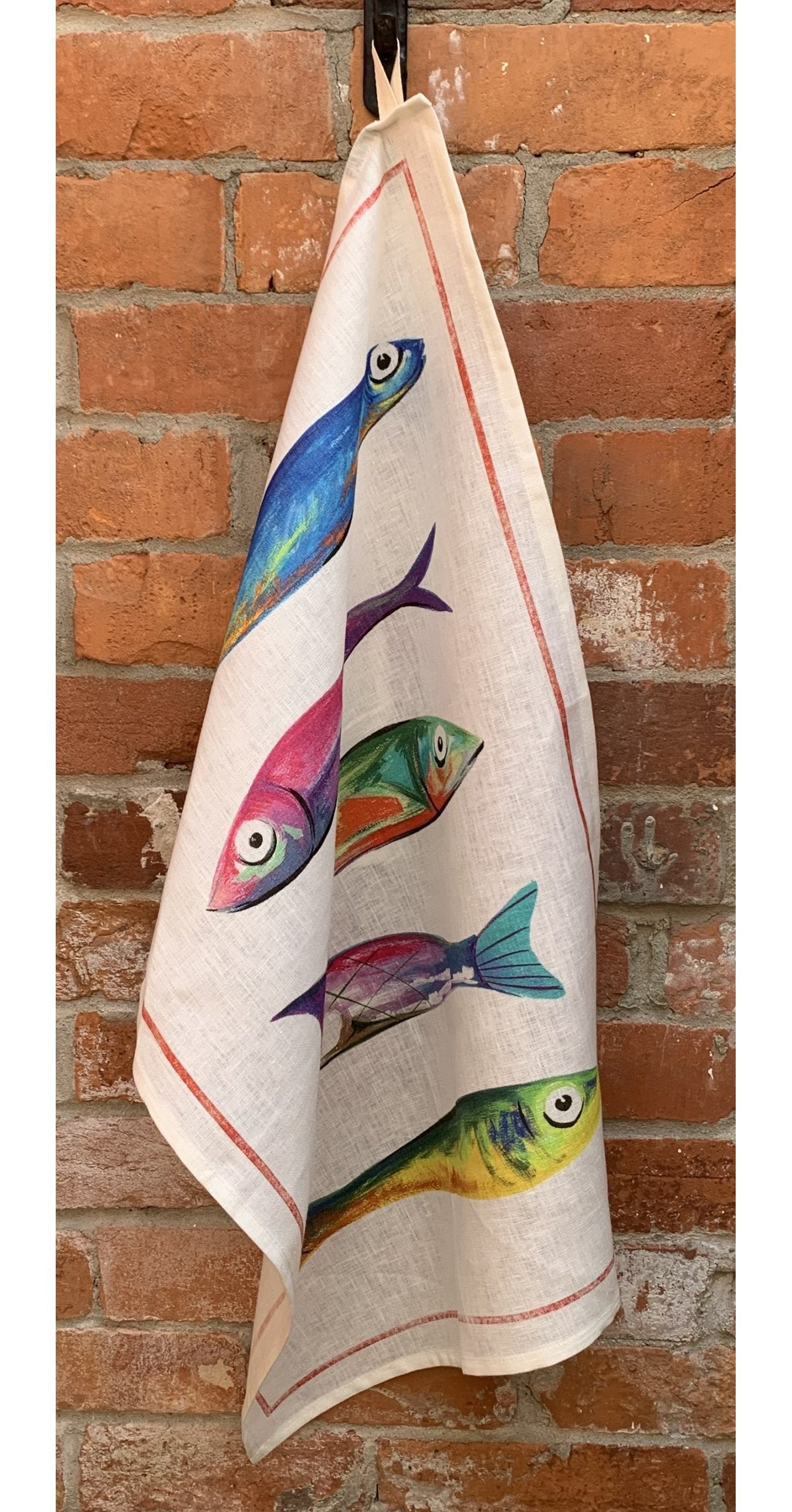 Tessitura Toscana Telerie, “Poisson Bleu - Cinq”, Pure linen printed tea towel - Home Landing