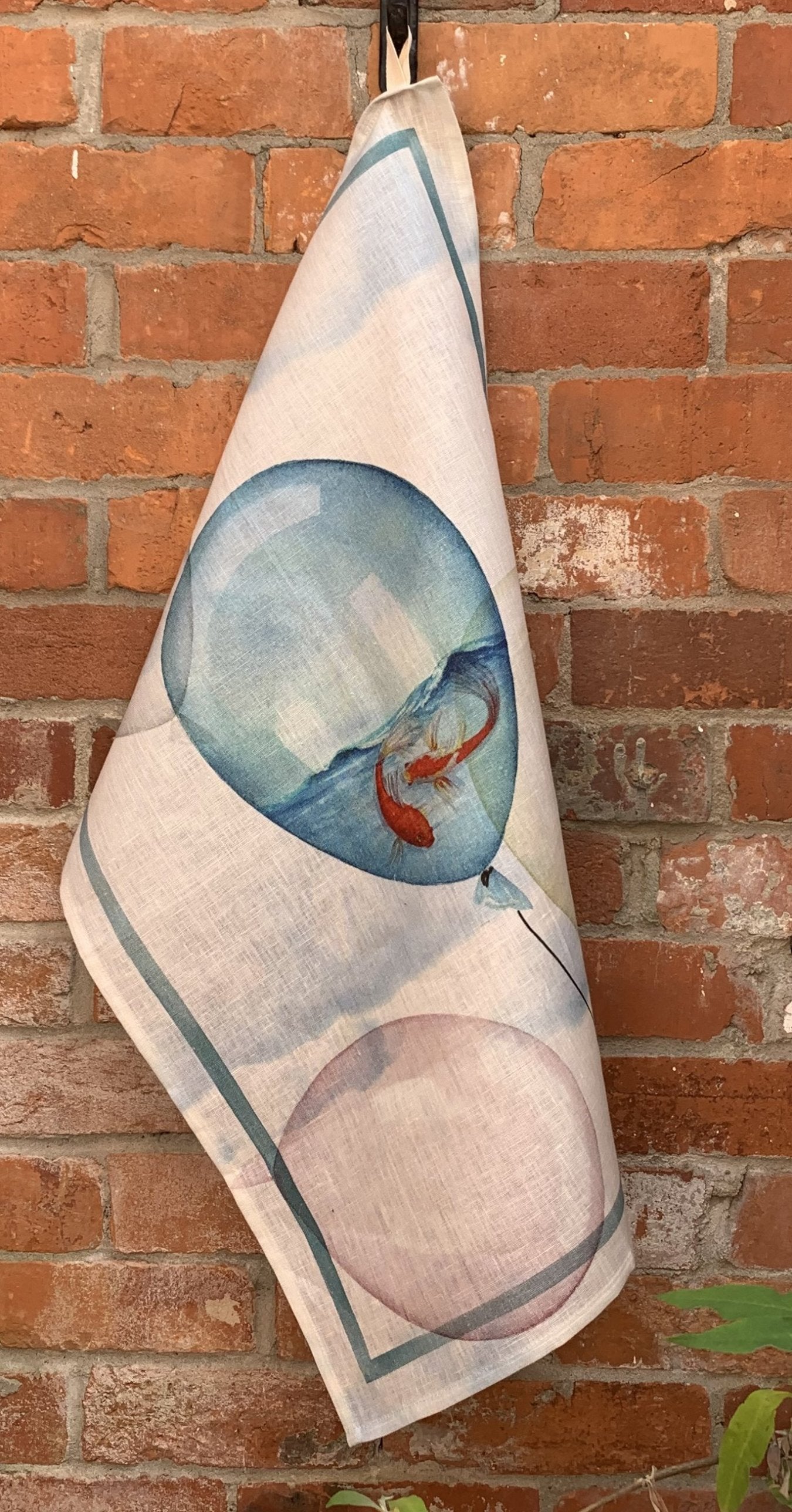Tessitura Toscana Telerie, “Balloons - Water”, Pure linen printed tea towel - Home Landing
