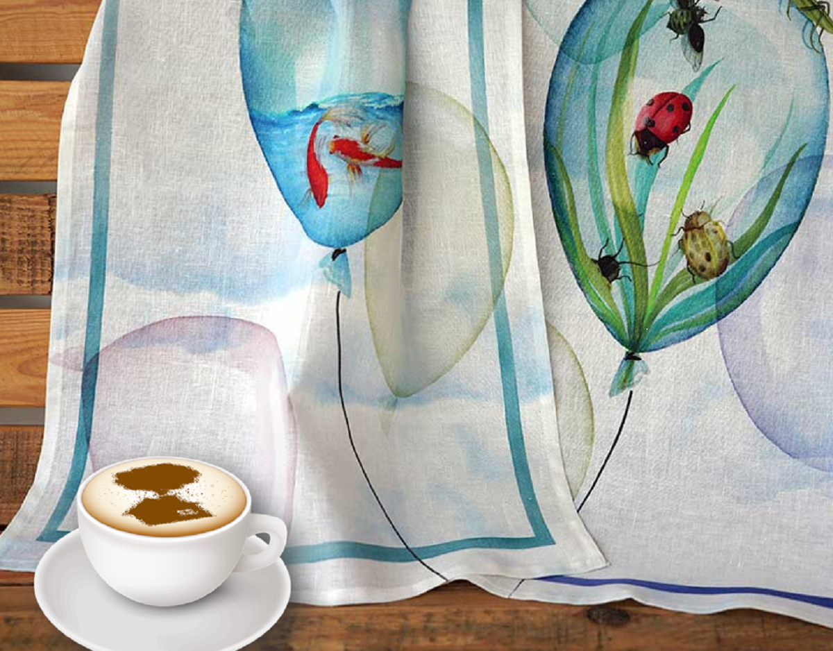 Tessitura Toscana Telerie, “Balloons - Water”, Pure linen printed tea towel - Home Landing