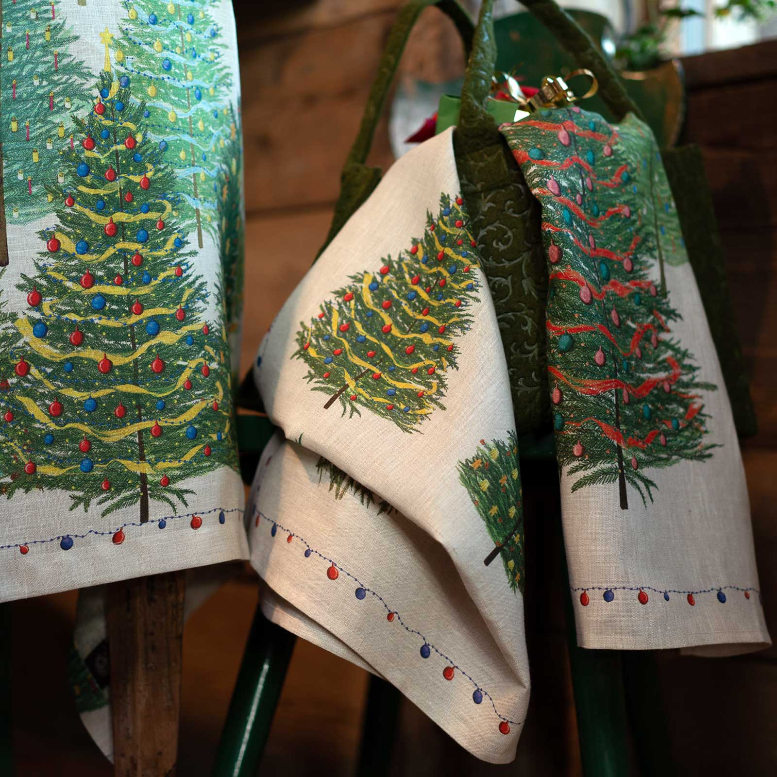 Tessitura Toscana Telerie, “Fairy Trees - Four”, Pure linen printed tea towel.